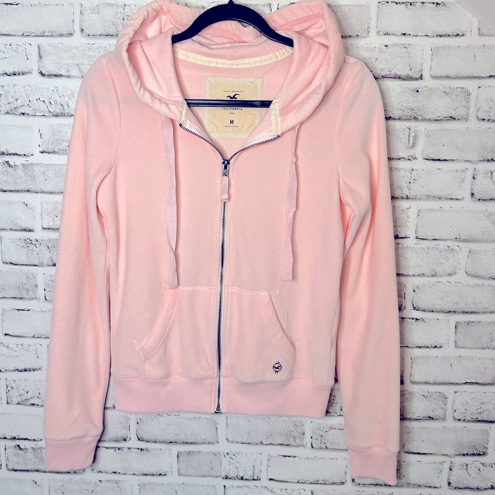 Hollister Pink Velour Zippered Hoodie